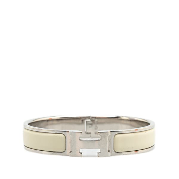 Pre-owned Hermès Narrow Enamel Clic H Bracelet PM White