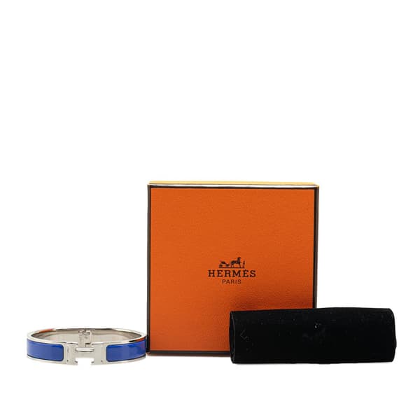 Pre-owned Hermès Narrow Enamel Clic H Bracelet GM Blue