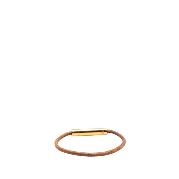 Pre-owned Hermès Leather and Gold Plated Cadena Heart Charm Bracelet Brown