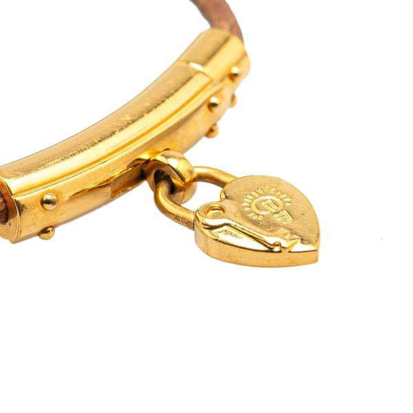 Pre-owned Hermès Leather and Gold Plated Cadena Heart Charm Bracelet Brown