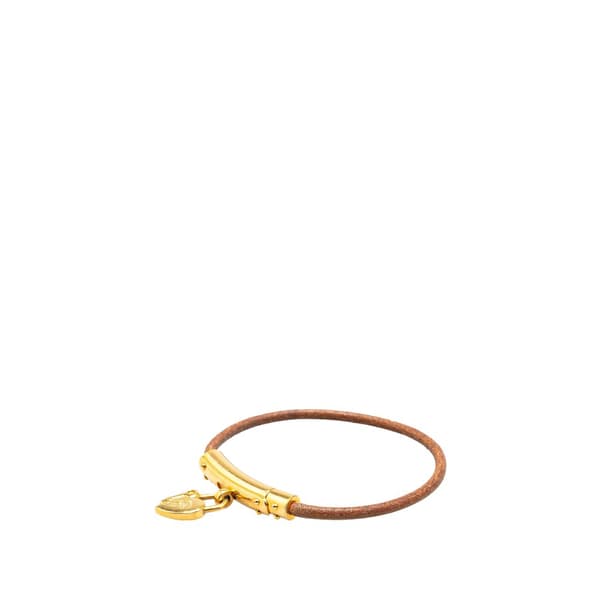 Pre-owned Hermès Leather and Gold Plated Cadena Heart Charm Bracelet Brown