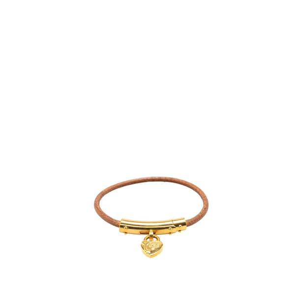 Pre-owned Hermès Leather and Gold Plated Cadena Heart Charm Bracelet Brown