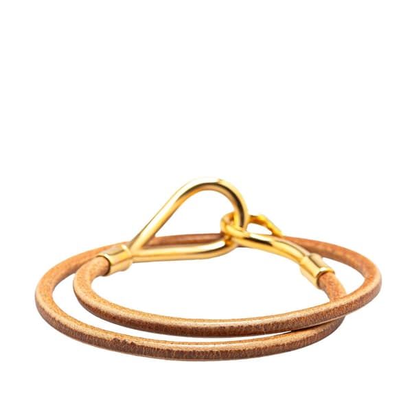 Pre-owned Hermès Gold Plated and Leather Jumbo Hook Double Tour Bracelet Gold