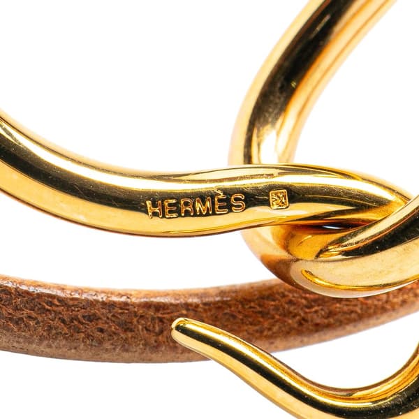 Pre-owned Hermès Gold Plated and Leather Jumbo Hook Double Tour Bracelet Gold