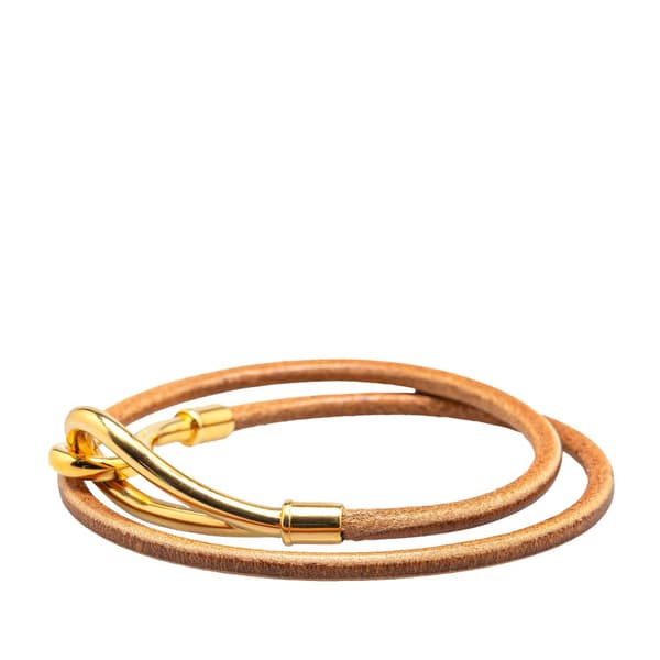 Pre-owned Hermès Gold Plated and Leather Jumbo Hook Double Tour Bracelet Gold