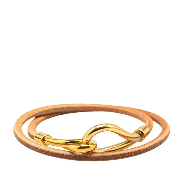 Pre-owned Hermès Gold Plated and Leather Jumbo Hook Double Tour Bracelet Gold