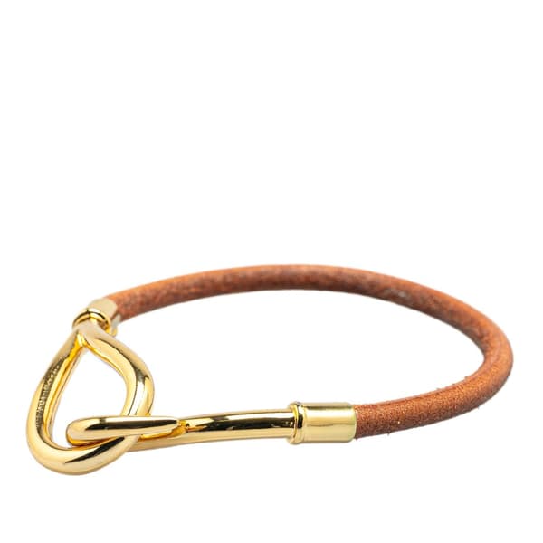 Pre-owned Hermès Gold Plated and Leather Jumbo Hook  Bracelet Gold