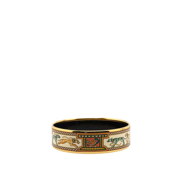 Pre-owned Hermès Wide Greyhound Enamel Bangle 62 White