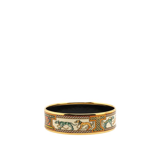 Pre-owned Hermès Wide Greyhound Enamel Bangle 62 White