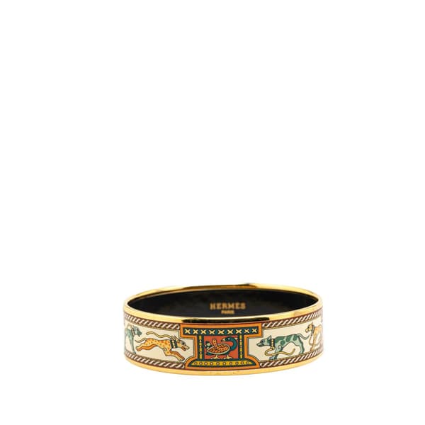 Pre-owned Hermès Wide Greyhound Enamel Bangle 62 White