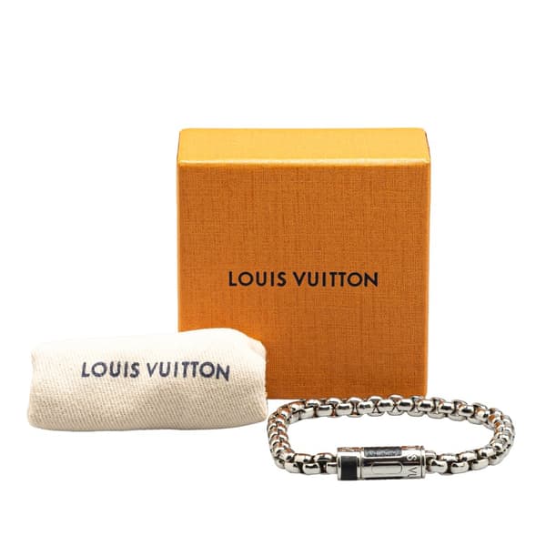 Pre-owned Louis Vuitton Monogram Eclipse Chain Bracelet Silver