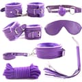 Miniatyrbild 1 av 4: 7 st/set Vuxen Sex Bondage SM Kit Handbojor Piska Ball Gag Rope Cosplay Sexleksaker Diskret förpackad Lila
