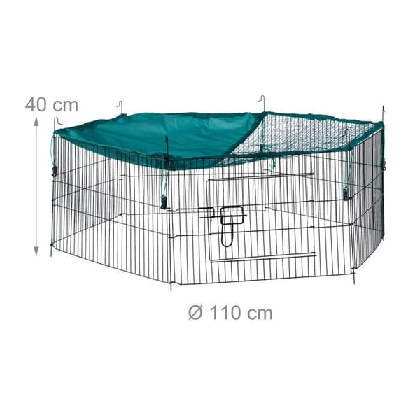 Relaxdays utomhusbur för kanin, med nät, inhägnad för smådjur, med solskydd, Ø 110 cm, grön