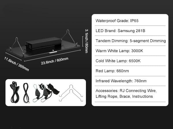 200W kvantbräda LED odlingsväxtljus, fullspektrum, låg energiförbrukning/värme/ljud, för alla tillväxtstadier, enkel installation/justering