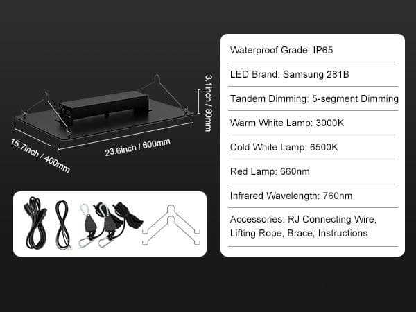 300W kvantbräda LED odlingsväxtljus, fullspektrum, låg energiförbrukning/värme/ljud, för alla tillväxtstadier, enkel installation/justering