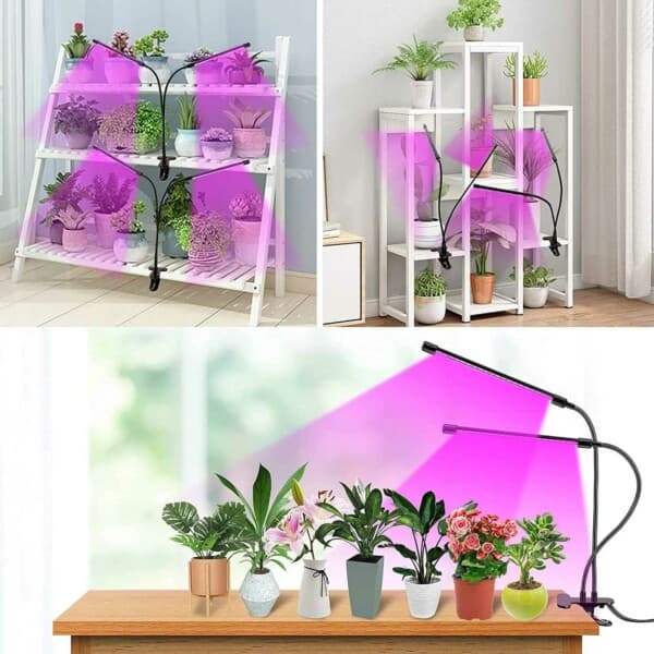 LED Växtbelysning – Dubbel Full Spektrum Växtlampa med Klämma