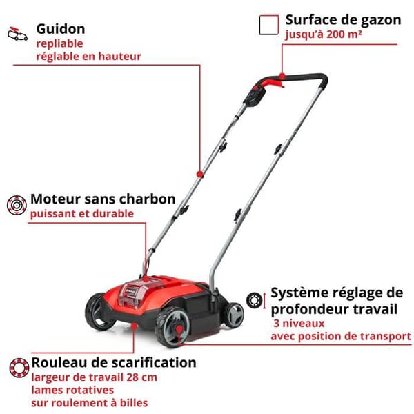 Einhell Gräsrivare utan sladd GC-SC 18/28 Li Solo - Power X-Change (18V, Arbetsbredd 28cm) Levereras utan batteri eller laddare