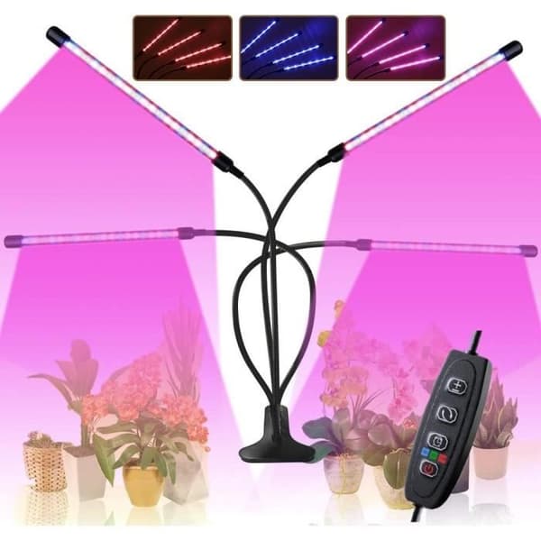 LED Växtlampa för växande och blomning med 360° justerbar klämma, 3/9/12H cykeltimer, 3 lägen, 9 ljusstyrkor.
