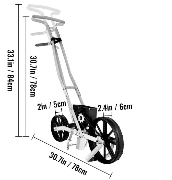 multifunktionell gå-bakom såmaskin med 6 fröplattor, hög effektivitet, precision, 78-84 cm justerbar höjd, lätt att förvara