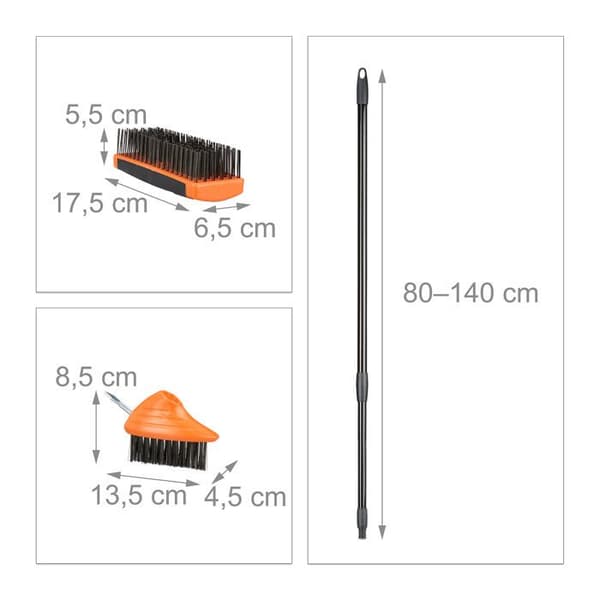 Relaxdays Set med fogborstar och teleskopskaft 80-140 cm, kolstålstrådar, optimal skötsel, svart