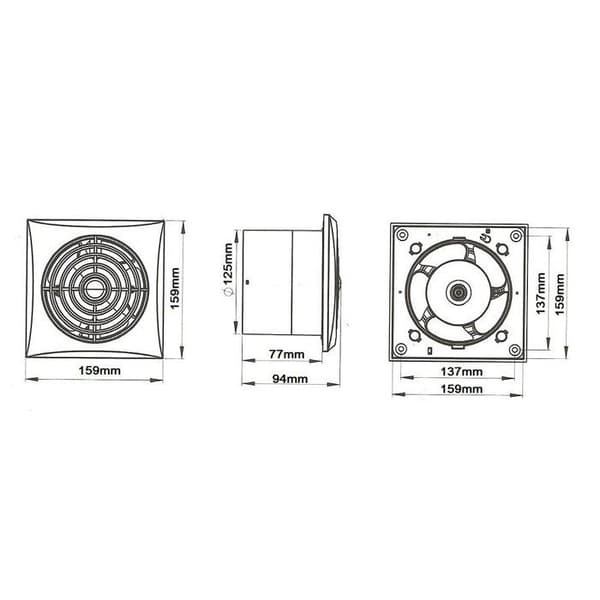 Awenta - WZ125T - Tyst badrumsfläkt fi125mm 6W 145m3/h 230V med timer vit