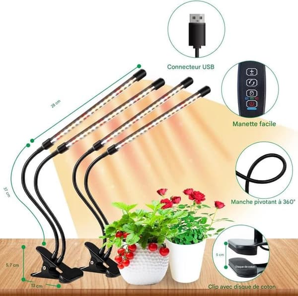 Inomhusväxtlampa - LED-växtlampa - Växtbelysning - 2 st, 40 LED - för inomhusväxttillväxt (utan adapter)