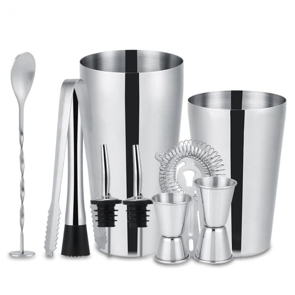 10-delt cocktailsett, barsett, shaker 700ml - Rustfritt stål