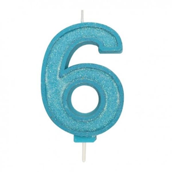 6 Stort Ljus Blue Sparkle 1 st