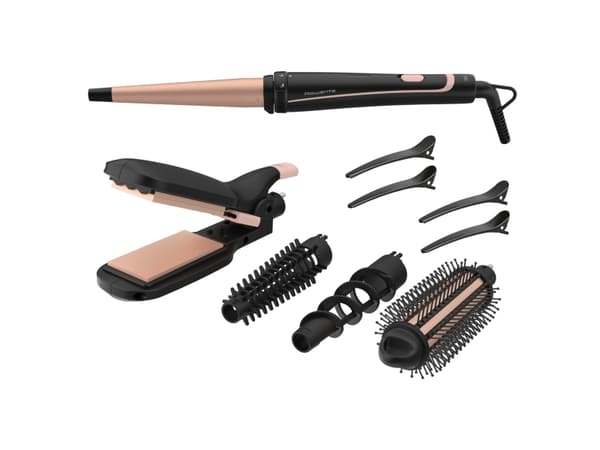 Rowenta Infinite Looks CF4231, Multistyler, Varm, Rullefelt, Rett tønneformet, 190 °C, 60 s Sort, Bronse
