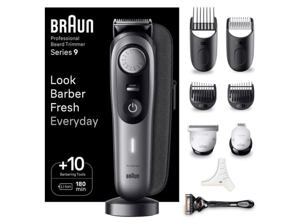 Braun BeardTrimmer BT9420, Tvättbar, Batteri, Svart, Grå