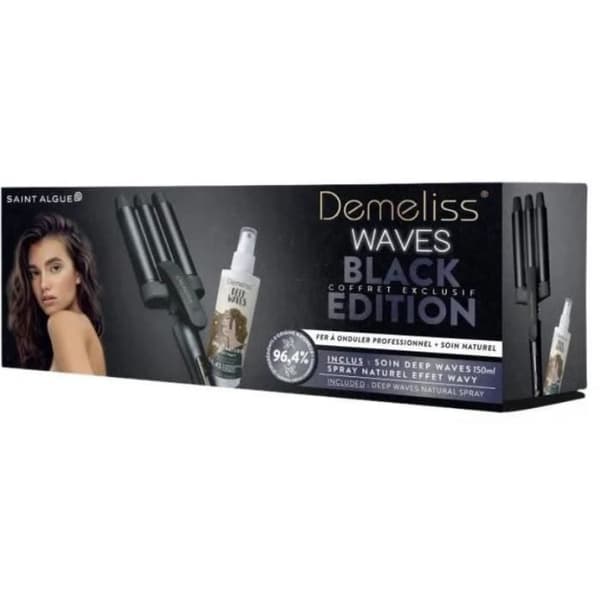 Saint Algue locktång DEMELISS WAVEs BLACK box set + vågig spraybehandling 150ml