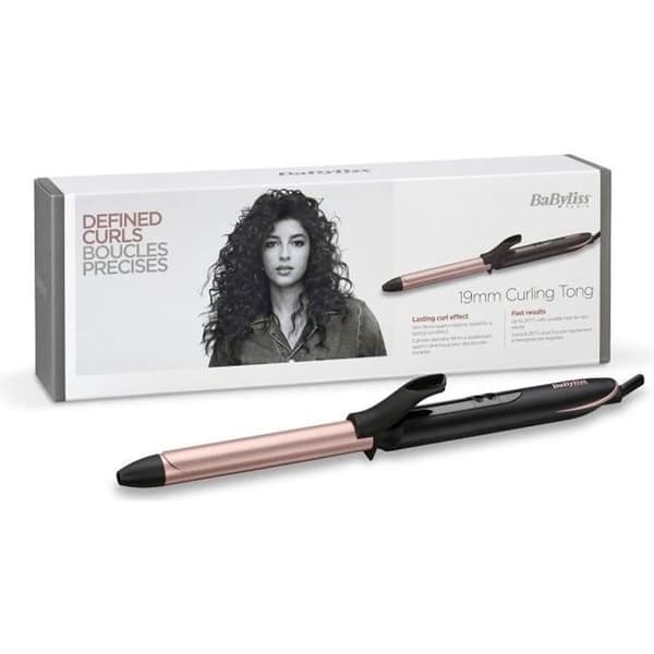 BaByliss C450E - 19mm Curling Tong locktång - Kvartskeramisk beläggning - 6 temperaturer upp till 210°C Svart, Pink gold