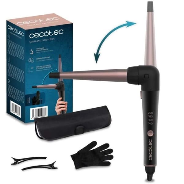 Locktång - Cecotec - SurfCare TwistConic - 5 temperaturer - Svängbart kabel - Värmeskyddande handsk. Svart