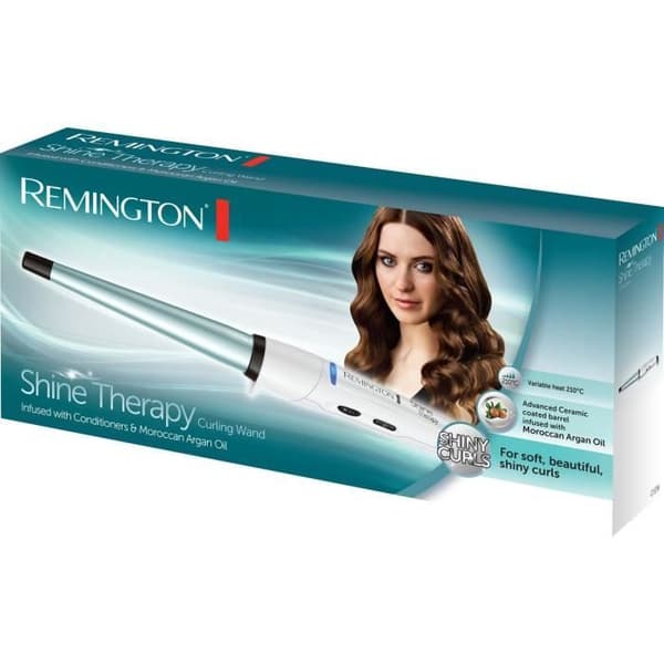 Konisk locktång - REMINGTON - CI53W Shine Therapy - 210° C - Snabb uppvärmning - 8 temperaturer - Vit