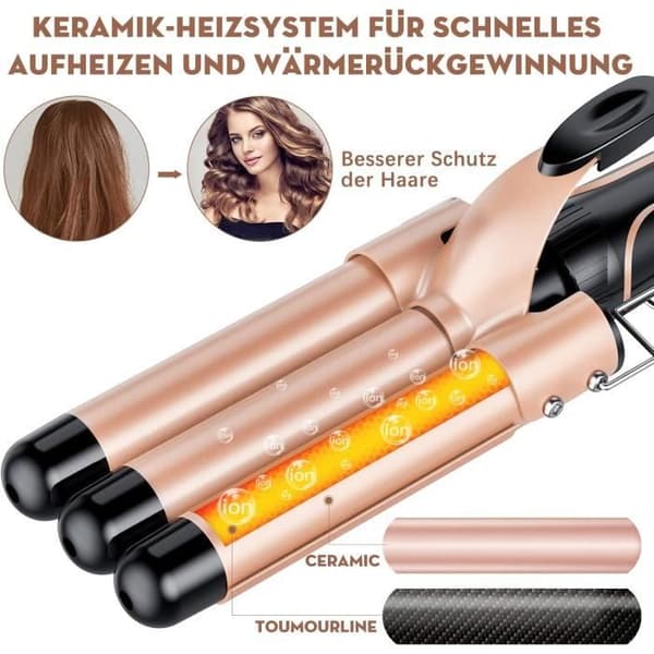 BESTOPE PRO 5 i 1 locktång set - 3 tunna locktång för stora lockar keramiska locktång med olika tillbehör
