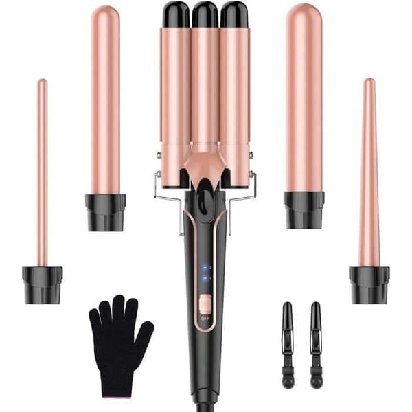 BESTOPE PRO 5 i 1 locktång set - 3 tunna locktång för stora lockar keramiska locktång med olika tillbehör