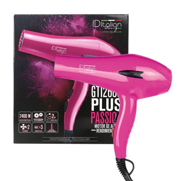Professionell hårtork GTI 2000 W med 2 hastigheter och 3 temperaturjusteringar rosa - ITALIENSK DESIGN