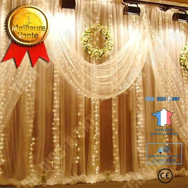 TD® 3m*3m LED-gardinljusslingor LED vattenfallsljus Bakgrundslayout Bröllopsdekoration Varm vit