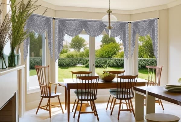 Kukka Vintage Verho Puoliläpinäkyvä pitsiverho helmitupsukoristeella Wave Sheer Curtain Tang Pocket Design