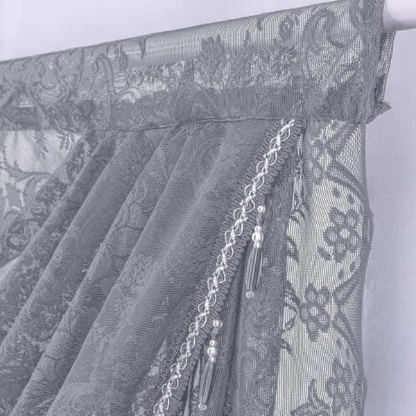 Kukka Vintage Verho Puoliläpinäkyvä pitsiverho helmitupsukoristeella Wave Sheer Curtain Tang Pocket Design
