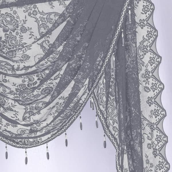 Kukka Vintage Verho Puoliläpinäkyvä pitsiverho helmitupsukoristeella Wave Sheer Curtain Tang Pocket Design