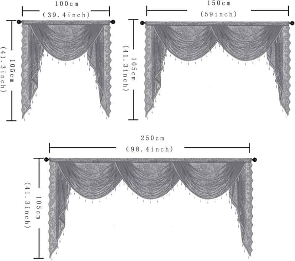 Kukka Vintage Verho Puoliläpinäkyvä pitsiverho helmitupsukoristeella Wave Sheer Curtain Tang Pocket Design