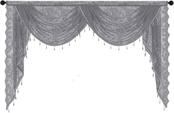 Kukka Vintage Verho Puoliläpinäkyvä pitsiverho helmitupsukoristeella Wave Sheer Curtain Tang Pocket Design