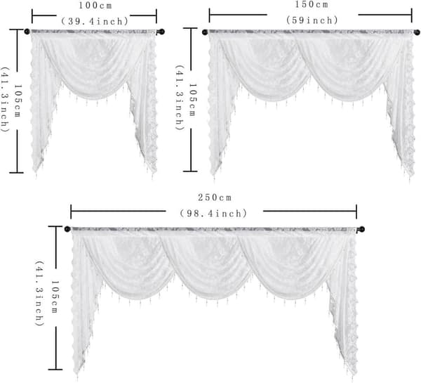 Kukka Vintage Verho Puoliläpinäkyvä pitsiverho helmitupsukoristeella Wave Sheer Curtain Tang Pocket Design