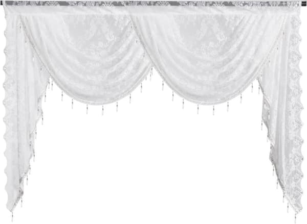 Floral Vintage Curtain Semi-Transparent Lace Curtain with Pearl Tassel Decoration Wave Sheer Curtain with Rod Pocket Design Vit 1.5M
