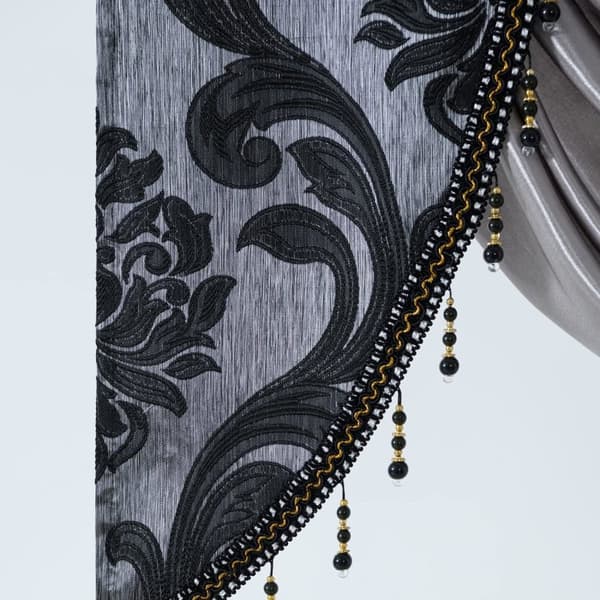 132x75 dubbel vågfrans jacquard dubbellager gardin, kort satänggardin med elegant kort fransdesign