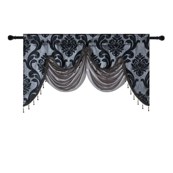 132x75 dubbel vågfrans jacquard dubbellager gardin, kort satänggardin med elegant kort fransdesign