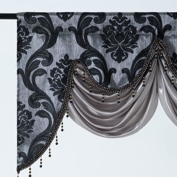 132x75 dubbel vågfrans jacquard dubbellager gardin, kort satänggardin med elegant kort fransdesign