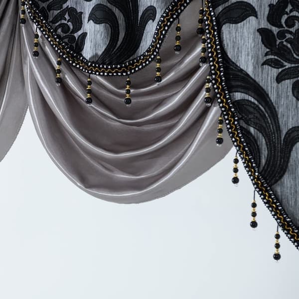 132x75 dubbel vågfrans jacquard dubbellager gardin, kort satänggardin med elegant kort fransdesign