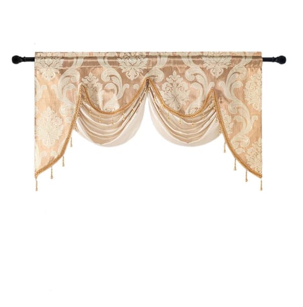 132x75 dubbel vågfrans jacquard dubbellager gardin, kort satänggardin med elegant kort fransdesign